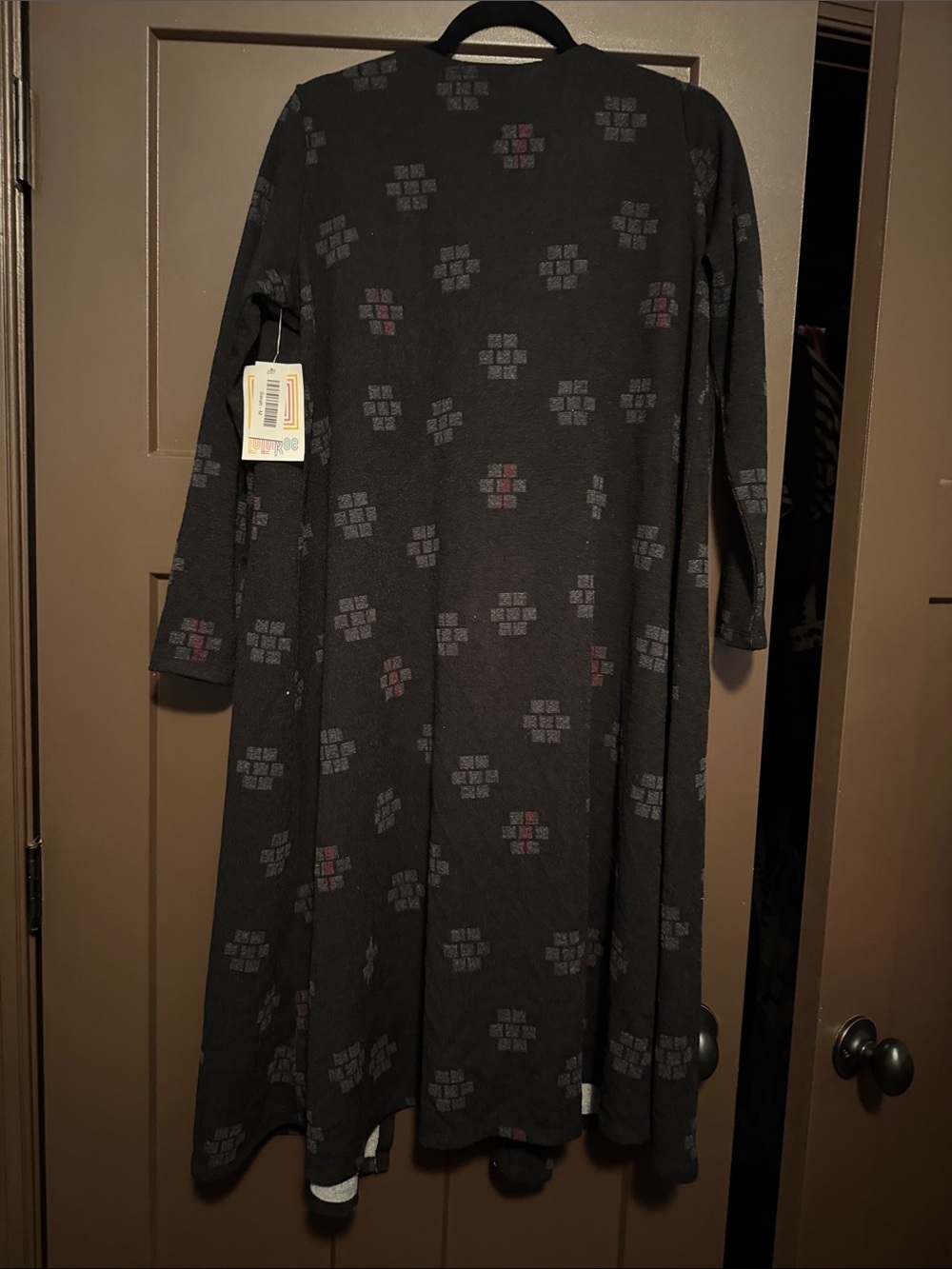 LuLaRoe Black Long-Sleeve A-Line Cardigan with Subtle Multi-Spot Print